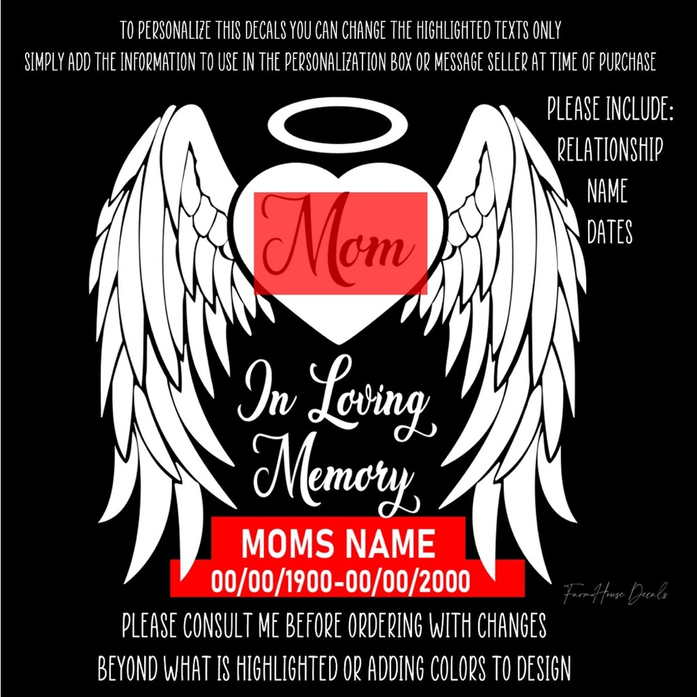In Loving Memory Decal with Angel Wings Custom Personalized